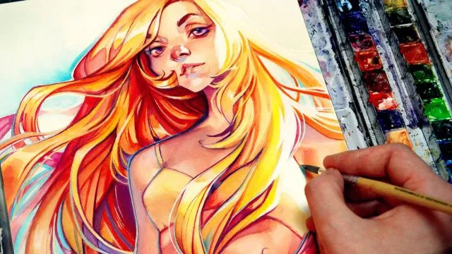 水着の美女を描く!水彩イラストメイキング