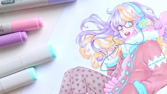 コピックで仕上げる♪冬服の女の子アナログイラストメイキング