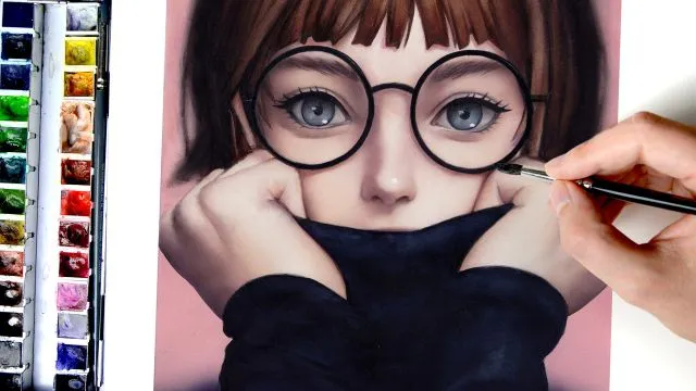 まるでCG!?水彩で描くメガネの女の子 デジタル風イラストメイキング